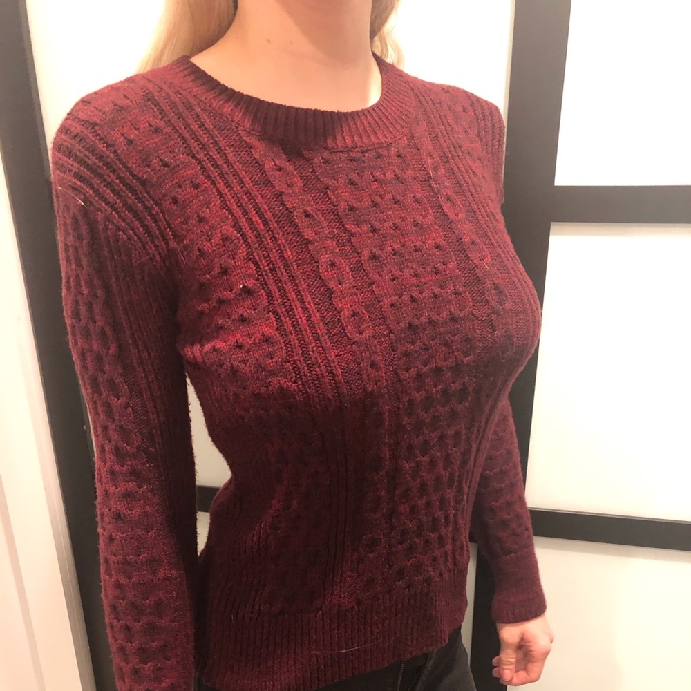 Maroon American Apparel Cable Knit Sweater